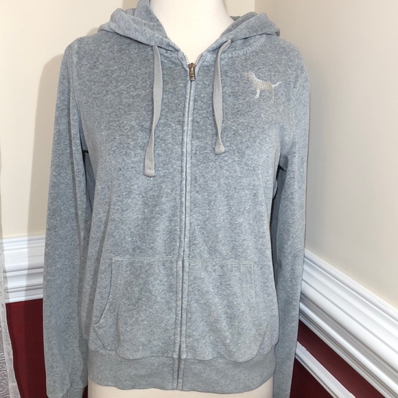PINK Victoria's Secret Jackets & Blazers - Victoria Secret’s “Pink” gray velour hoodie sz M